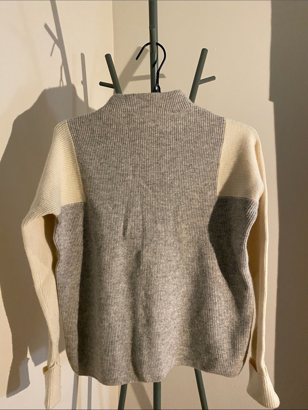 Rachel Zoe Cream and Gray Colorblock Mock Neck Cashmere Blend Sweater